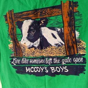 McCoy's Boys Green live like someone left the gate open cow shirt 4t